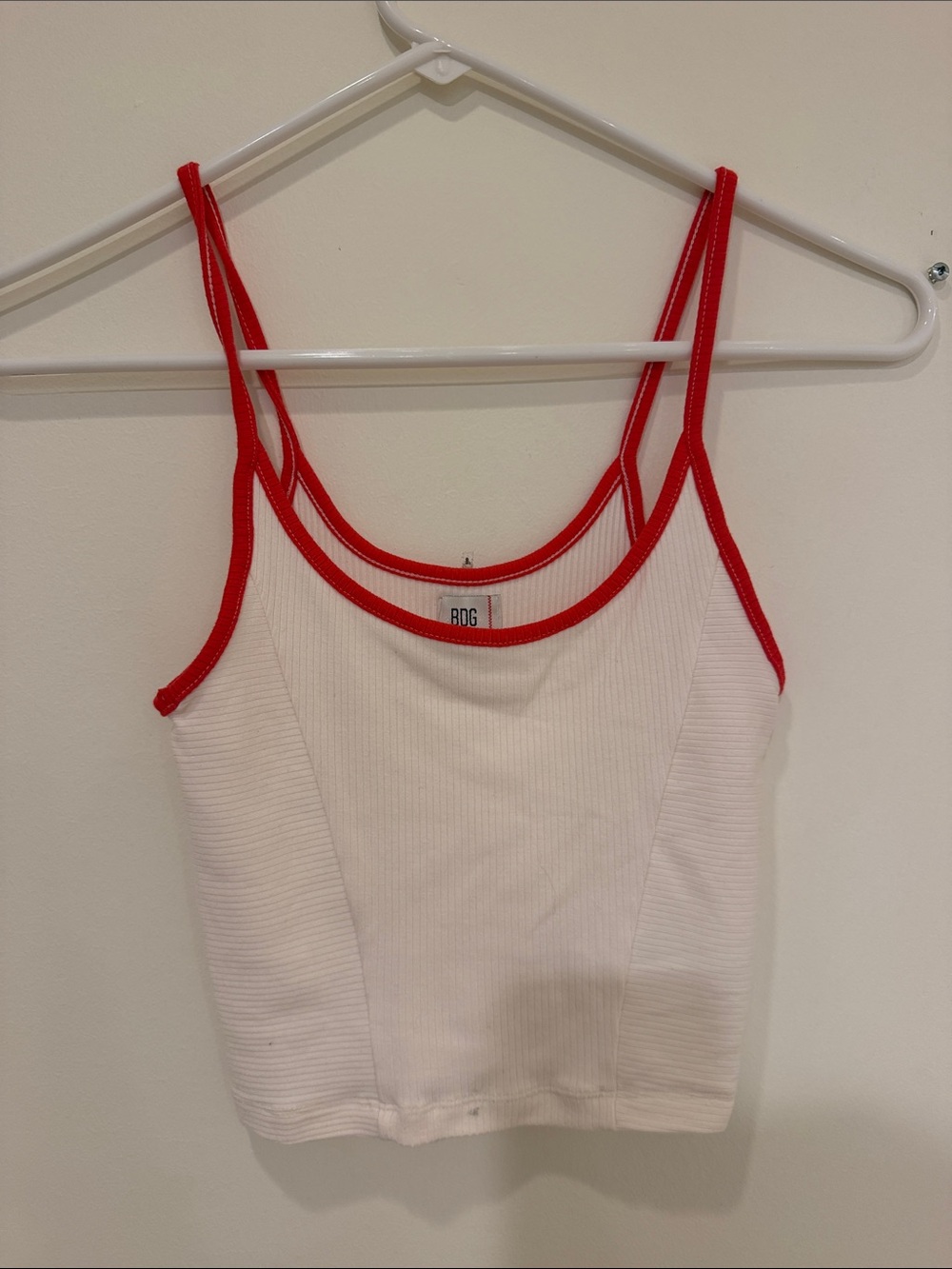 BDG White Ribbed Cami with Red Trim